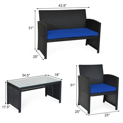 8-Piece Navy Cushioned Black Steel Patio Sofa Set