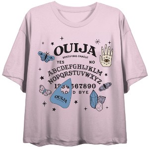 Ouija Game Board & Icons Women's Cradle Pink Crew Neck Short Sleeve Crop Top - 1 of 2
