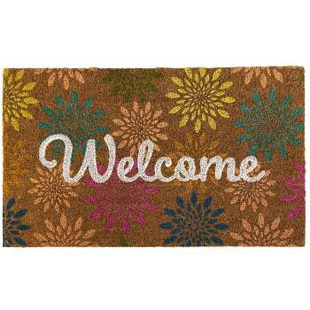 Colorful Floral Spring Natural Fiber Coir Doormat Welcome Flowers Outdoor 30" x 18" Briarwood Lane
