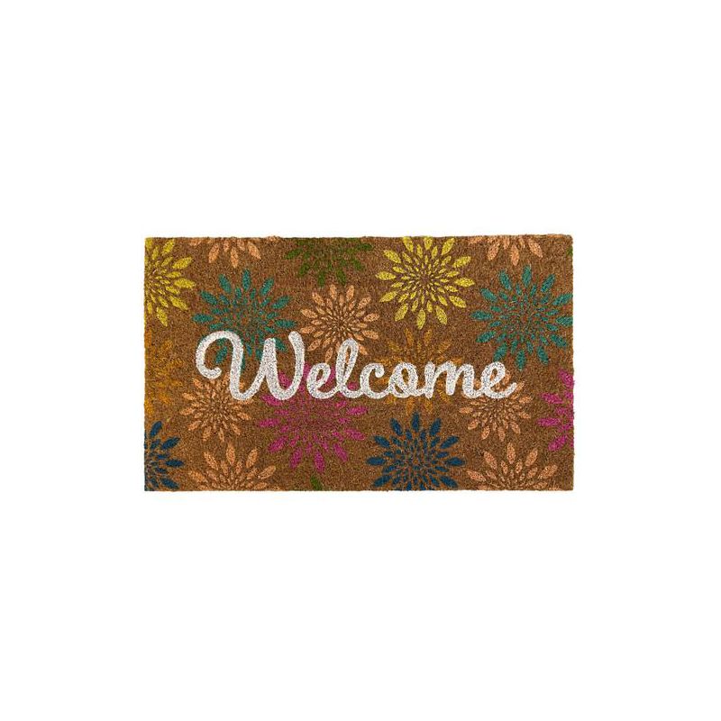 Colorful Floral Spring Natural Fiber Coir Doormat Welcome Flowers Outdoor 30" x 18" Briarwood Lane, 1 of 4