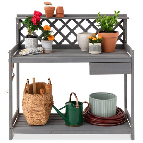 Potting Bench Garden Planting Bench Work Station with Shelf and Sink Drawer