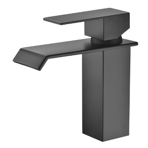 SUMERAIN Black Waterfall Bathroom Faucet Single Hole Single Handle Sink Faucet Modern Design - 1 of 4