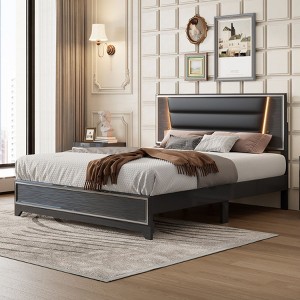 NicBex Queen Upholstered Bed Frame with Sparkling Shiny Headboard,Platform Bed with LED Light,No Box Spring Needed,White/Black - 1 of 4