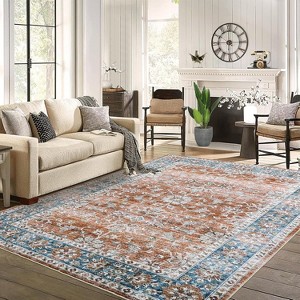 Vintage Floral Rug – Washable Low-Pile Non-Slip Non-Shedding Carpet,Stain-Resistant Foldable Floor Cover for Living Room,Nursery, Bedroom - 1 of 4