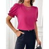 Coolmee Women Summer Blouse Casual Puff Short Sleeve Tops Fashion Crew Neck Tunic Shirts - 3 of 4