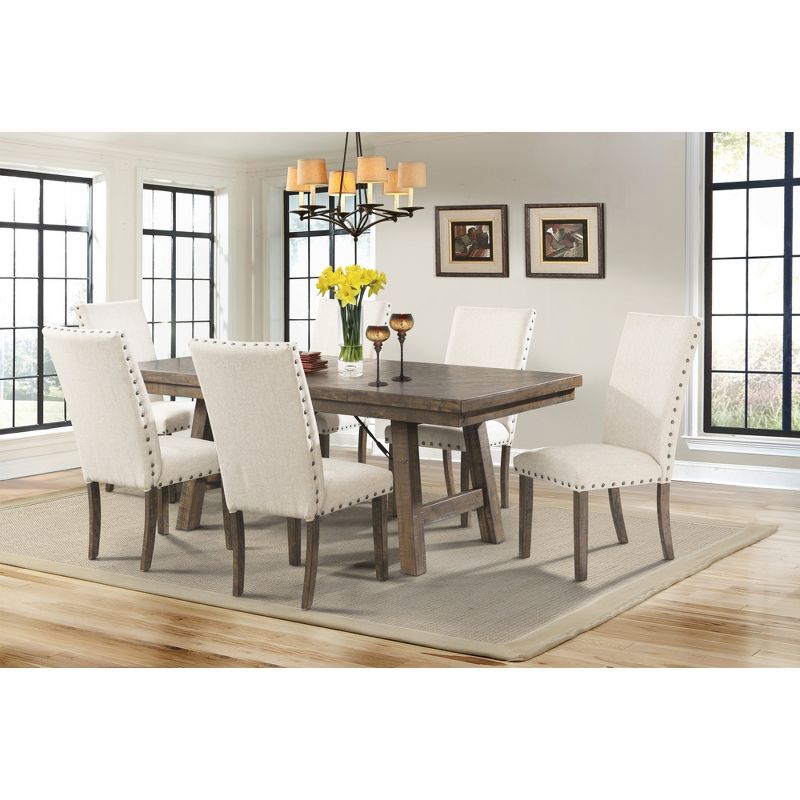 Dex 7pc Extendable Dining Table Set and 6 Upholster Side Chairs Walnut Brown/ Cream - Picket House Furnishings, 1 of 13