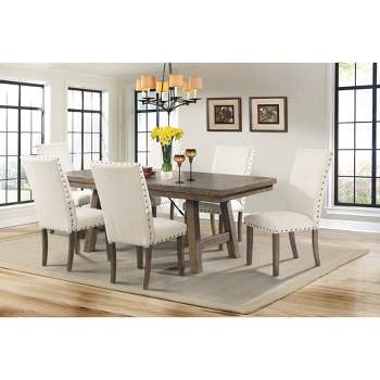 Dex 7pc Extendable Dining Table Set and 6 Upholster Side Chairs Walnut Brown/ Cream - Picket House Furnishings