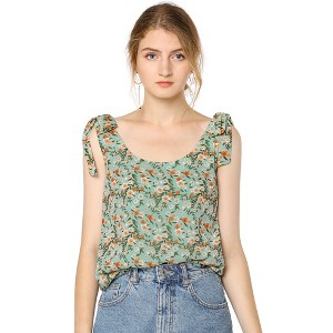 Allegra K Women's Sleeveless Casual Bow Tie Decor Strap Chiffon Floral Tank Tops - 1 of 4