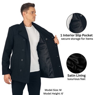 Мужские куртки Alpine Swiss Jake Mens Wool Pea Coat Double Breasted Jacket Black XL — фото 3