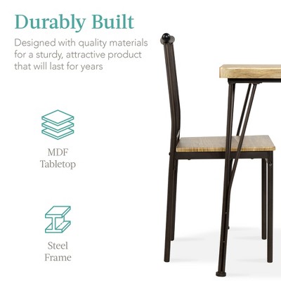 Compact Modern Brown MDF & Metal 3-Piece Dining Set with 2 Chairs