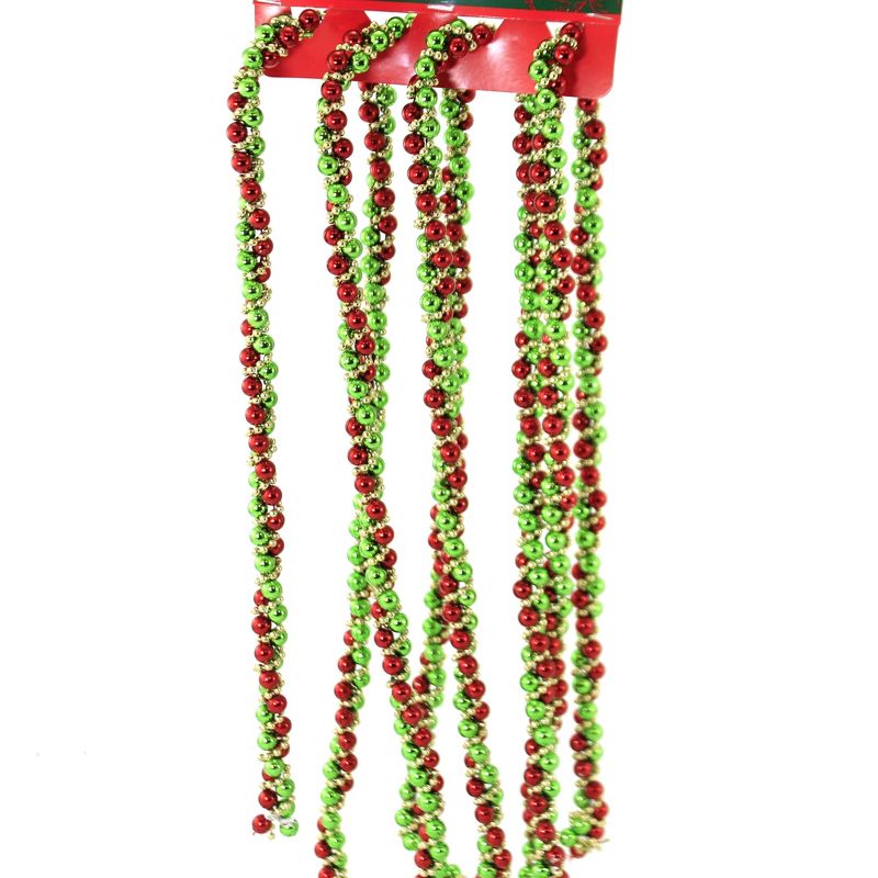 Kurt S. Adler 108.0 Inch Red Green Gold Twisted Bead Garland Christmas Tree Garlands, 2 of 4