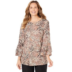 Catherines Women's Plus Size Flutter Sleeve V-Neck Top - 1 of 4