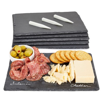 Juvale 6 Pieces Slate Cheese Boards, Stone Charcuterie Plates & Meat Serving Board (12 x 8 x 0.25 in)