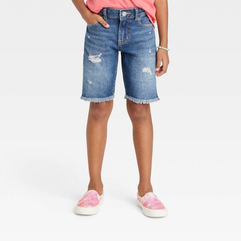 Girls' Cut-off Mid-rise Jean Shorts - Cat & Jack™ Dark Wash M : Target