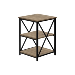 FONTOI Square 3-Tier Side Table with 2 Storage Shelves, Bedside Table with X-Shaped Design for Living Room, Bedroom, Taupe, 18"*26"*18" - 1 of 4