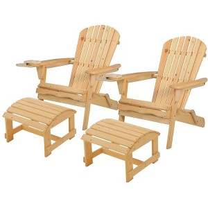 Jiallo Foldable Adirondack Chair with cup holder Conversation Set, 2 Foldable Adirondack Chairs with cup holders with Ottoman - 1 of 4