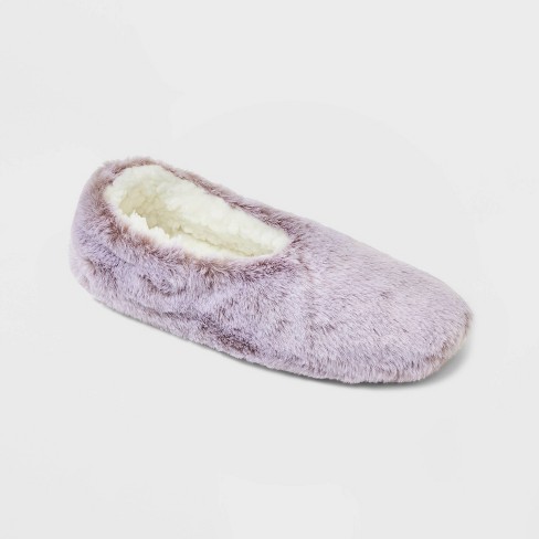 Women's Faux Fur Cozy Pull-On Slipper Socks - Lilac M/L