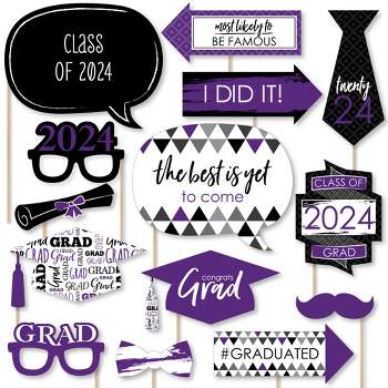 Big Dot of Happiness Purple 2024 Graduation Party Photo Booth Props Kit - 20 Count