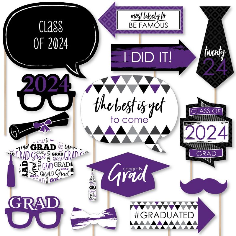 Big Dot of Happiness Purple 2024 Graduation Party Photo Booth Props Kit - 20 Count, 1 of 7