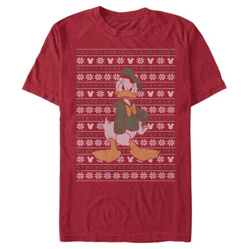 Men s Mickey Friends Donald Duck Ugly Christmas Sweater Print T shirt Cardinal Medium Target