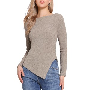 INSPIRE CHIC Women's Long Sleeve Boat Neck Irregular Casual Knit Sweater - 1 of 4