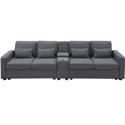 NicBex Modular Sectional Sofa Couch with 2 USB Charging Ports & 2 Cup Holders Upholstered 4 Seater Couch with 4 Pillows for Living Room