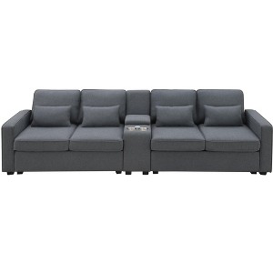 NicBex Modular Sectional Sofa Couch with 2 USB Charging Ports & 2 Cup Holders Upholstered 4 Seater Couch with 4 Pillows for Living Room - 1 of 4