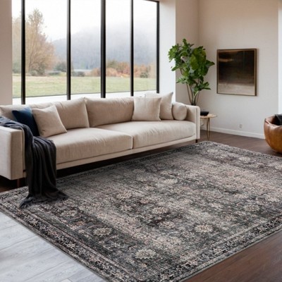 Washable Hallway Runner Rug, Vintage Oriental Floral Low Pile Carpet, Non-Slip & Stain Resistant