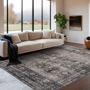 Washable Hallway Runner Rug, Vintage Oriental Floral Low Pile Carpet, Non-Slip & Stain Resistant - 1 of 4