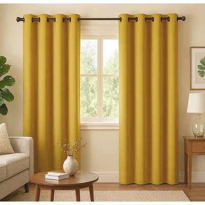 Home Mart Goods 2 Piece Solid Golden Yellow Blackout Grommet Curtain Panel Set - 84" Long