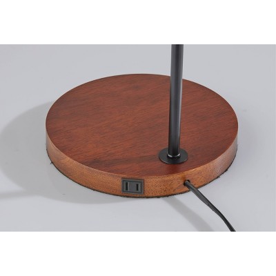 Adjustable Black Metal Desk Lamp with Walnut Wood Base