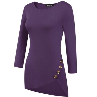 Allegra K Women's 3/4 Sleeve Round Neck Button Decor Casual Stretchy Tunic Tops