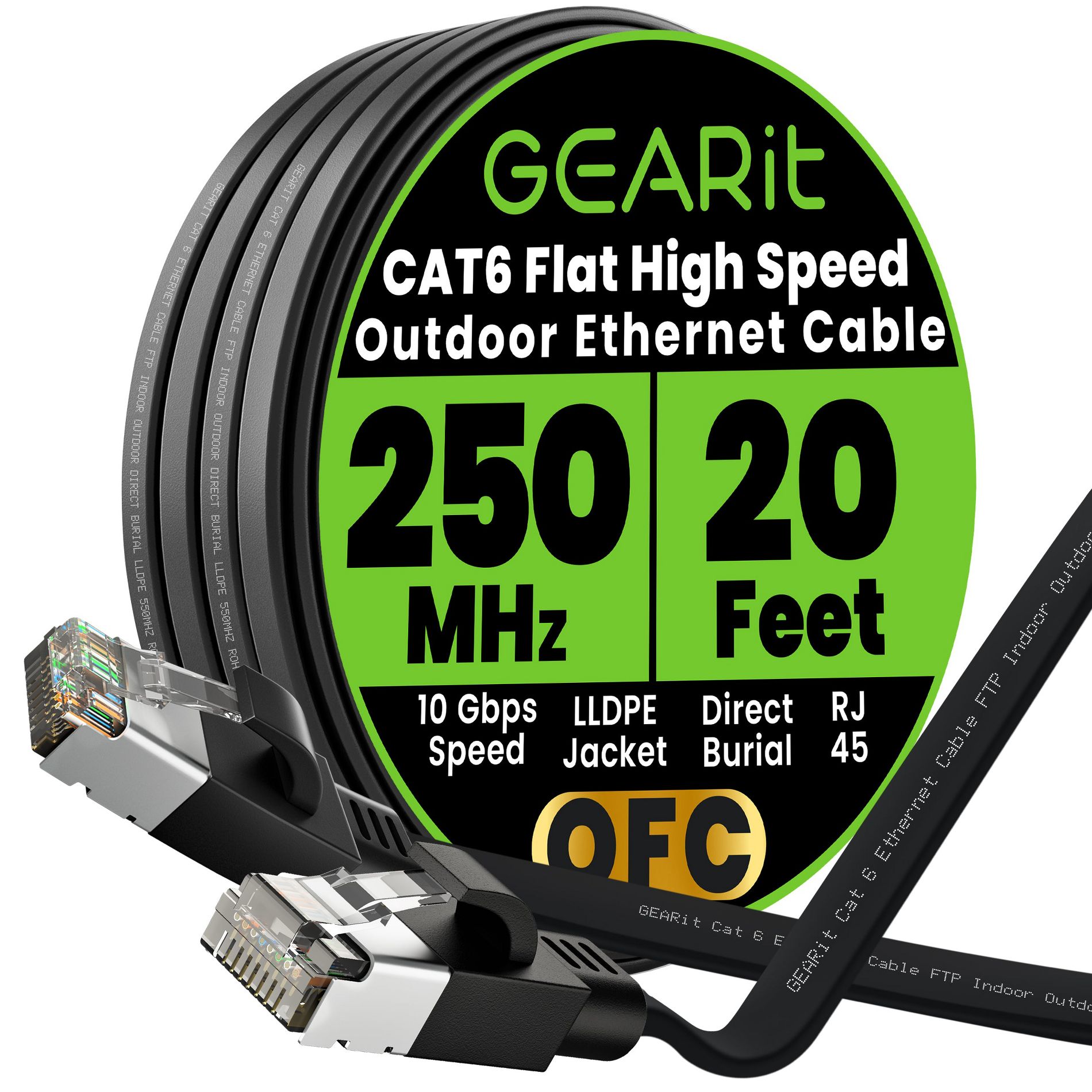 GEARit Black Cat6 Flat Outdoor Ethernet Cable