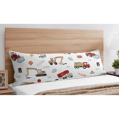 Multicolor Construction Truck Boys' Body Pillowcase in Brushed Microfiber