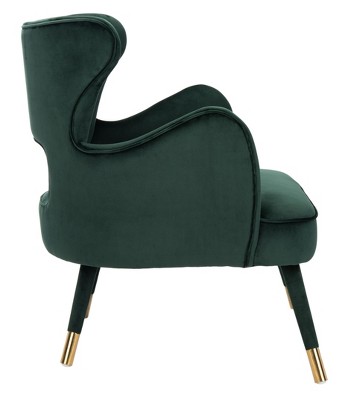 Transitional Forest Green Velvet Wingback Accent Chair with Gold Accents