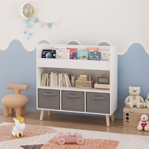 KTMBDW Kids Bookshelf and Toy Storage, Large Capacity Kids Book Rack with 3 Fabric Bins, Sling Kid Bookcase, for Kids Room, Nursery, Playroom, White - 1 of 4