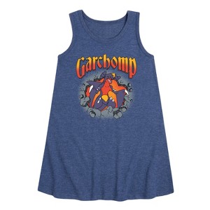 Girls' Pokémon Garchomp Rocks -Toddler And Youth Girls Short Sleeve Aline Dress Graphic Sleeveless Aline Dress - Heather Navy - Large - 1 of 3