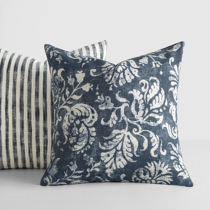 2-Pack Yarn-Dyed Patterns Navy Throw Pillows - Becky Cameron, Navy Yarn-Dyed Bengal Stripe / Distressed Floral, 20 x 20, 6 of 9
