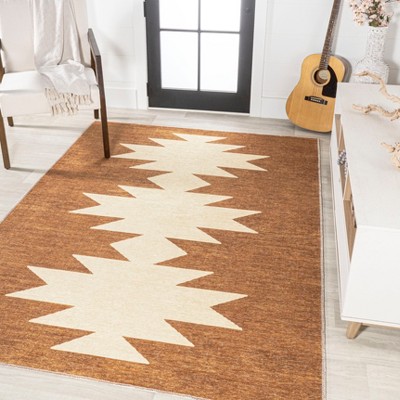 Chayton Terracotta and Cream Geometric Washable Area Rug 8' x 10'