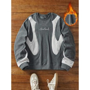 TIME HOLLOW Letter Graphic Contrast Trim Sweatshirt - Stylish And Comfortable - 1 of 3