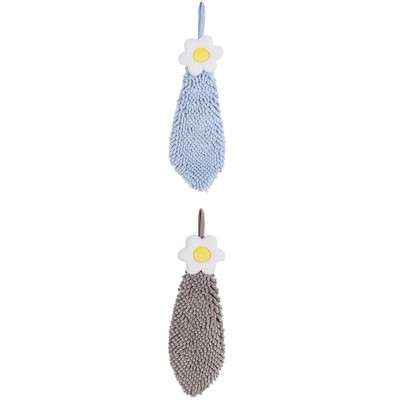 REGALWOVEN Chenille Soft Absorbent Flower Hanging Hand Towels for Bathroom 2 Pcs