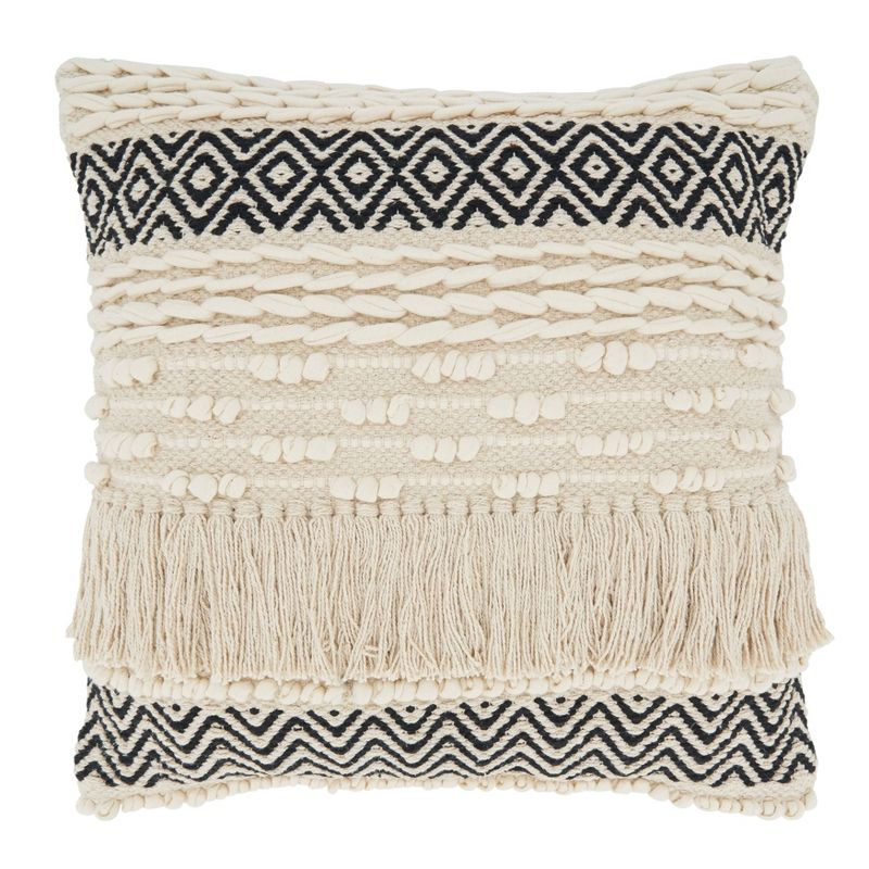 18&#34;x18&#34; Poly-Filled Textured Moroccan Design Square Throw Pillow Natural - Saro Lifestyle, 1 of 7