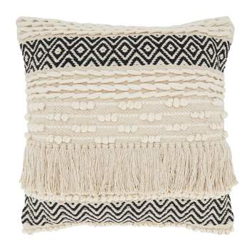 18"x18" Poly-Filled Textured Moroccan Design Square Throw Pillow Natural - Saro Lifestyle