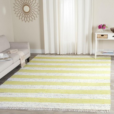 Handmade Ivory and Light Green Cotton 8' x 10' Reversible Area Rug