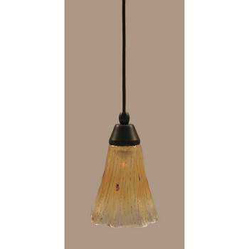 Toltec Lighting Any 1 - Light Pendant in  Matte Black with 5.5" Fluted Amber Crystal Shade