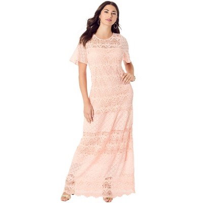 Roaman's Women's Plus Size Crochet Lace Maxi Dress