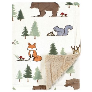 Hudson Baby Infant Boys Plush Blanket with Furry Binding and Back, Forest Animals, One Size - 1 of 2