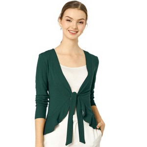 INSPIRE CHIC Women's Tie Front Long Sleeve Crop Ruffle Knit Cardigan Sweaters - 1 of 4