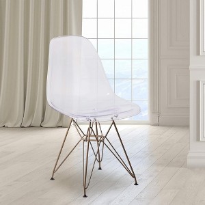 Dsvimoy Accent Chair 2 Pack Eames Chair with Eiffel Tower Golden Base for Dining Room, White, 24"*20"*17" - 1 of 4