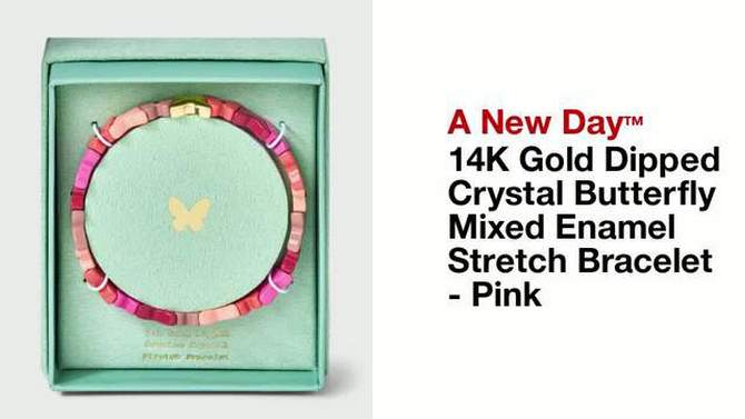 14K Gold Dipped Crystal Butterfly Mixed Enamel Stretch Bracelet - A New Day&#8482; Pink, 2 of 6, play video